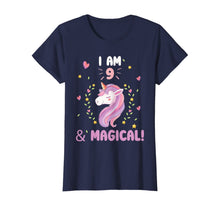 Load image into Gallery viewer, I am 9 &amp; Magical tee Happy Birthday 9 Years Old Unicorn Gift T-Shirt