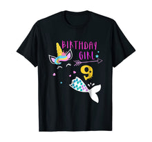 Load image into Gallery viewer, 9th Birthday Girl Unicorn Mermaid Tail 9 Years Old Shirt