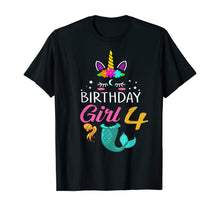 Load image into Gallery viewer, 4th Birthday Girl Unicorn Shirt Mermaid Tail 4 Years Old Tee