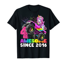 Load image into Gallery viewer, Awesome Since 2016 Unicorn Monster Truck 4th Birthday Gift T-Shirt