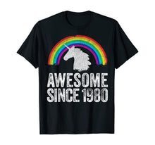 Load image into Gallery viewer, 1980 40th Birthday Gift Unicorn Rainbow 40 Years Old Women T-Shirt