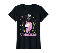 Load image into Gallery viewer, I am 9 &amp; Magical tee Happy Birthday 9 Years Old Unicorn Gift T-Shirt