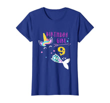 Load image into Gallery viewer, 9th Birthday Girl Unicorn Mermaid Tail 9 Years Old Shirt