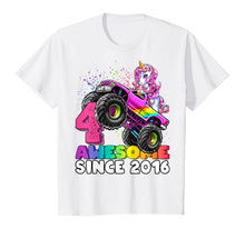 Load image into Gallery viewer, Awesome Since 2016 Unicorn Monster Truck 4th Birthday Gift T-Shirt