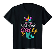 Load image into Gallery viewer, 4th Birthday Girl Unicorn Shirt Mermaid Tail 4 Years Old Tee