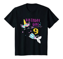 Load image into Gallery viewer, 9th Birthday Girl Unicorn Mermaid Tail 9 Years Old Shirt