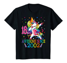 Load image into Gallery viewer, Awesome Since 2002 Dabbing Unicorn 18th Birthday Gift Girls T-Shirt