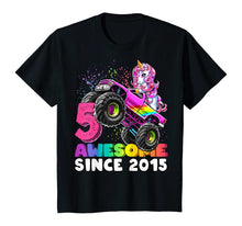 Load image into Gallery viewer, Awesome Since 2015 Unicorn Monster Truck 5th Birthday Gift T-Shirt