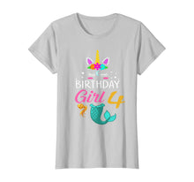 Load image into Gallery viewer, 4th Birthday Girl Unicorn Shirt Mermaid Tail 4 Years Old Tee