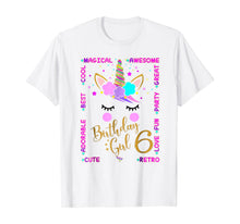Load image into Gallery viewer, Unicorn 6th Birthday Girl T-shirt Six years old Kids Gift