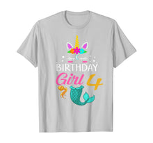 Load image into Gallery viewer, 4th Birthday Girl Unicorn Shirt Mermaid Tail 4 Years Old Tee