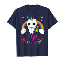 Load image into Gallery viewer, Cute Kitty 9th Birthday Shirt unicorn rainbow 9th bday gift