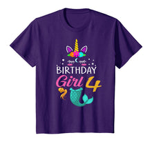 Load image into Gallery viewer, 4th Birthday Girl Unicorn Shirt Mermaid Tail 4 Years Old Tee