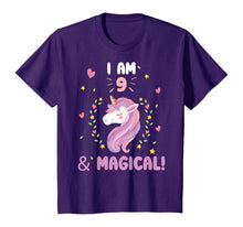 Load image into Gallery viewer, I am 9 &amp; Magical tee Happy Birthday 9 Years Old Unicorn Gift T-Shirt