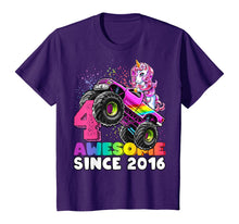 Load image into Gallery viewer, Awesome Since 2016 Unicorn Monster Truck 4th Birthday Gift T-Shirt