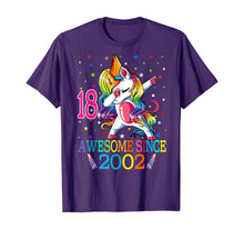 Load image into Gallery viewer, Awesome Since 2002 Dabbing Unicorn 18th Birthday Gift Girls T-Shirt