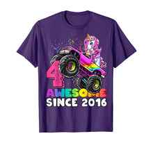 Load image into Gallery viewer, Awesome Since 2016 Unicorn Monster Truck 4th Birthday Gift T-Shirt