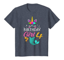 Load image into Gallery viewer, 4th Birthday Girl Unicorn Shirt Mermaid Tail 4 Years Old Tee