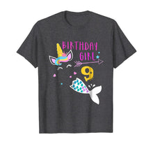 Load image into Gallery viewer, 9th Birthday Girl Unicorn Mermaid Tail 9 Years Old Shirt