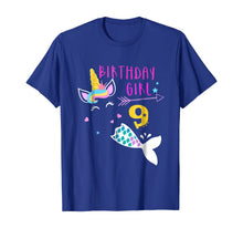 Load image into Gallery viewer, 9th Birthday Girl Unicorn Mermaid Tail 9 Years Old Shirt