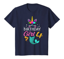 Load image into Gallery viewer, 4th Birthday Girl Unicorn Shirt Mermaid Tail 4 Years Old Tee