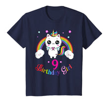 Load image into Gallery viewer, Cute Kitty 9th Birthday Shirt unicorn rainbow 9th bday gift