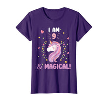 Load image into Gallery viewer, I am 9 &amp; Magical tee Happy Birthday 9 Years Old Unicorn Gift T-Shirt