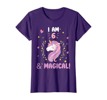 Load image into Gallery viewer, I am 6 &amp; Magical tee Happy Birthday 6 Years Old Unicorn Gift T-Shirt