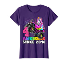 Load image into Gallery viewer, Awesome Since 2016 Unicorn Monster Truck 4th Birthday Gift T-Shirt