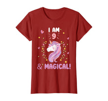 Load image into Gallery viewer, I am 9 &amp; Magical tee Happy Birthday 9 Years Old Unicorn Gift T-Shirt