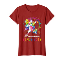 Load image into Gallery viewer, Girls Awesome Since 2012, 8th Birthday Unicorn Dabbing Cute T-Shirt
