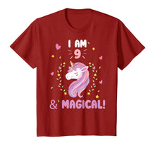 Load image into Gallery viewer, I am 9 &amp; Magical tee Happy Birthday 9 Years Old Unicorn Gift T-Shirt