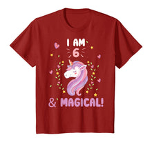 Load image into Gallery viewer, I am 6 &amp; Magical tee Happy Birthday 6 Years Old Unicorn Gift T-Shirt