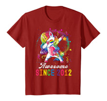 Load image into Gallery viewer, Girls Awesome Since 2012, 8th Birthday Unicorn Dabbing Cute T-Shirt