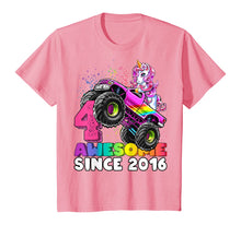Load image into Gallery viewer, Awesome Since 2016 Unicorn Monster Truck 4th Birthday Gift T-Shirt