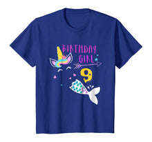 Load image into Gallery viewer, 9th Birthday Girl Unicorn Mermaid Tail 9 Years Old Shirt