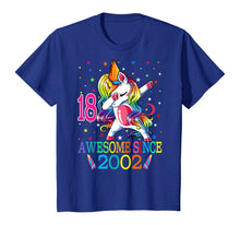 Load image into Gallery viewer, Awesome Since 2002 Dabbing Unicorn 18th Birthday Gift Girls T-Shirt