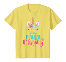 Load image into Gallery viewer, Kids Unicorn 4th Birthday Party Shirt Girls 4 Years Old T-Shirt