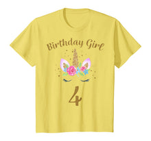 Load image into Gallery viewer, Kids 4th Birthday Girl Unicorn Shirt Fourth Birthday Outfit