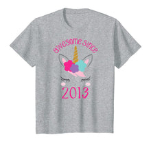 Load image into Gallery viewer, Kids Unicorn Awesome Since 2013, Unicorn 5th Birthday Girl Shirt