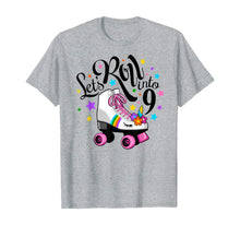 Load image into Gallery viewer, Lets roll into 9 Birthday. Unicorn, Roller skate T-shirt.